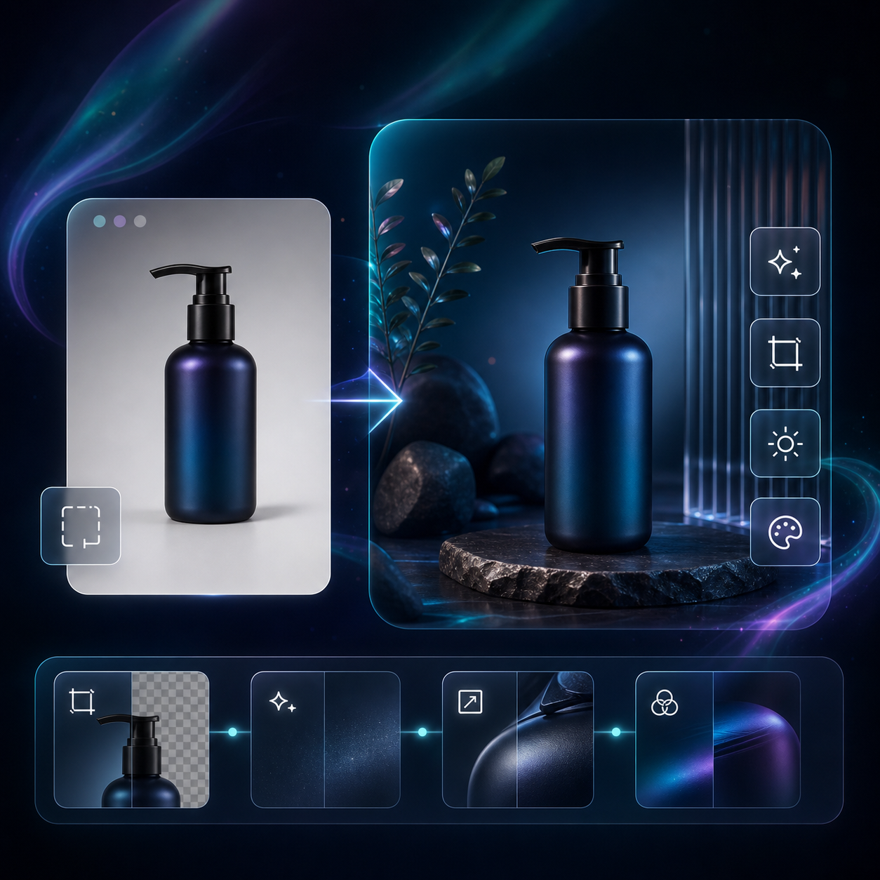 Before and after product photo enhancement workflow