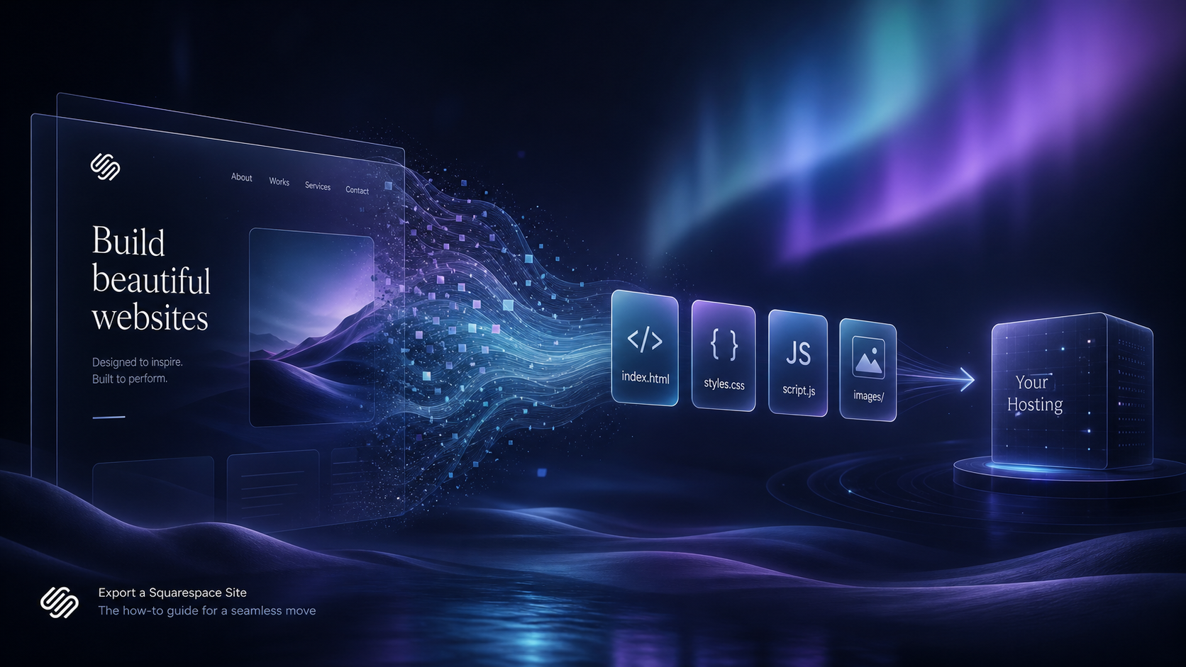 Dark Aurora banner for exporting a Squarespace site