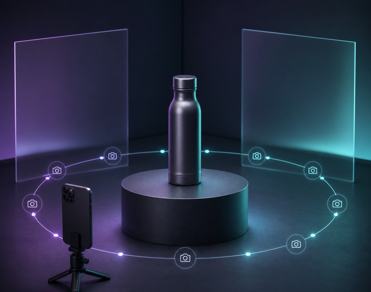 Lighting setup and camera orbit for a Shopify 3D capture workflow