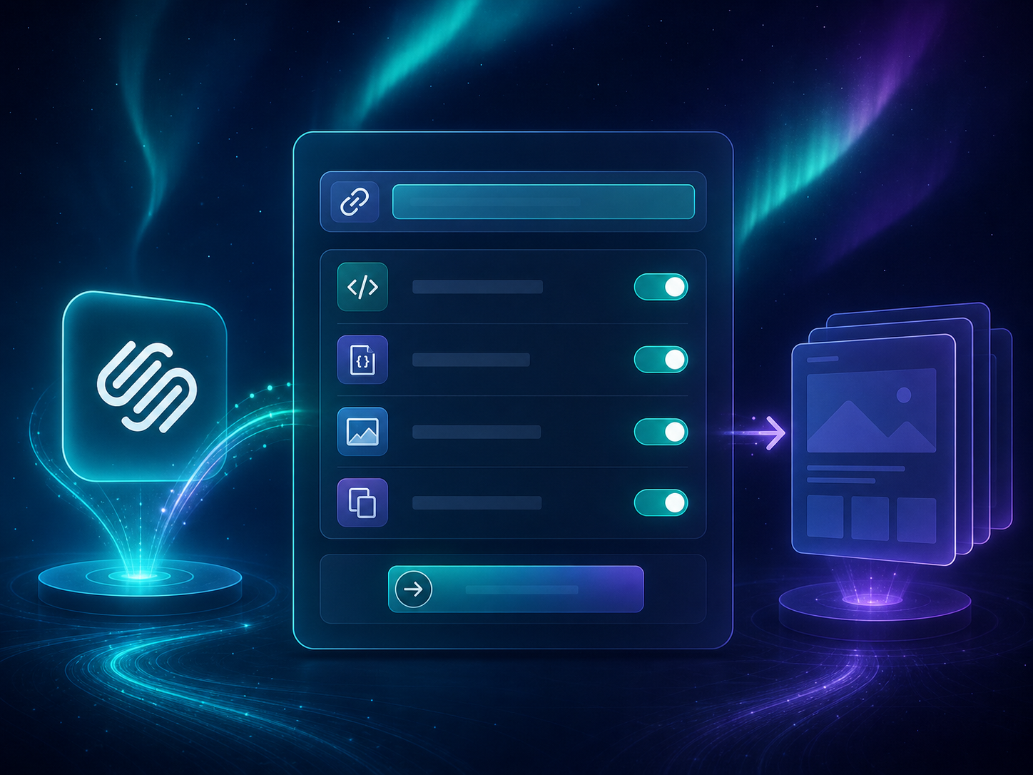 ExFlow export settings panel with toggles for files and pages