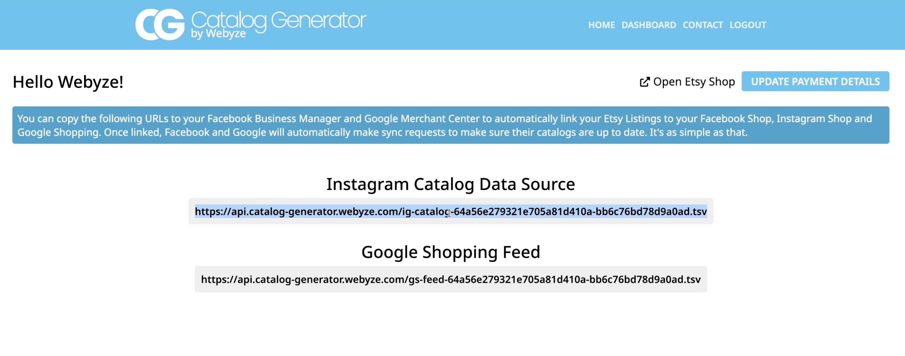 Catalog Generator dashboard