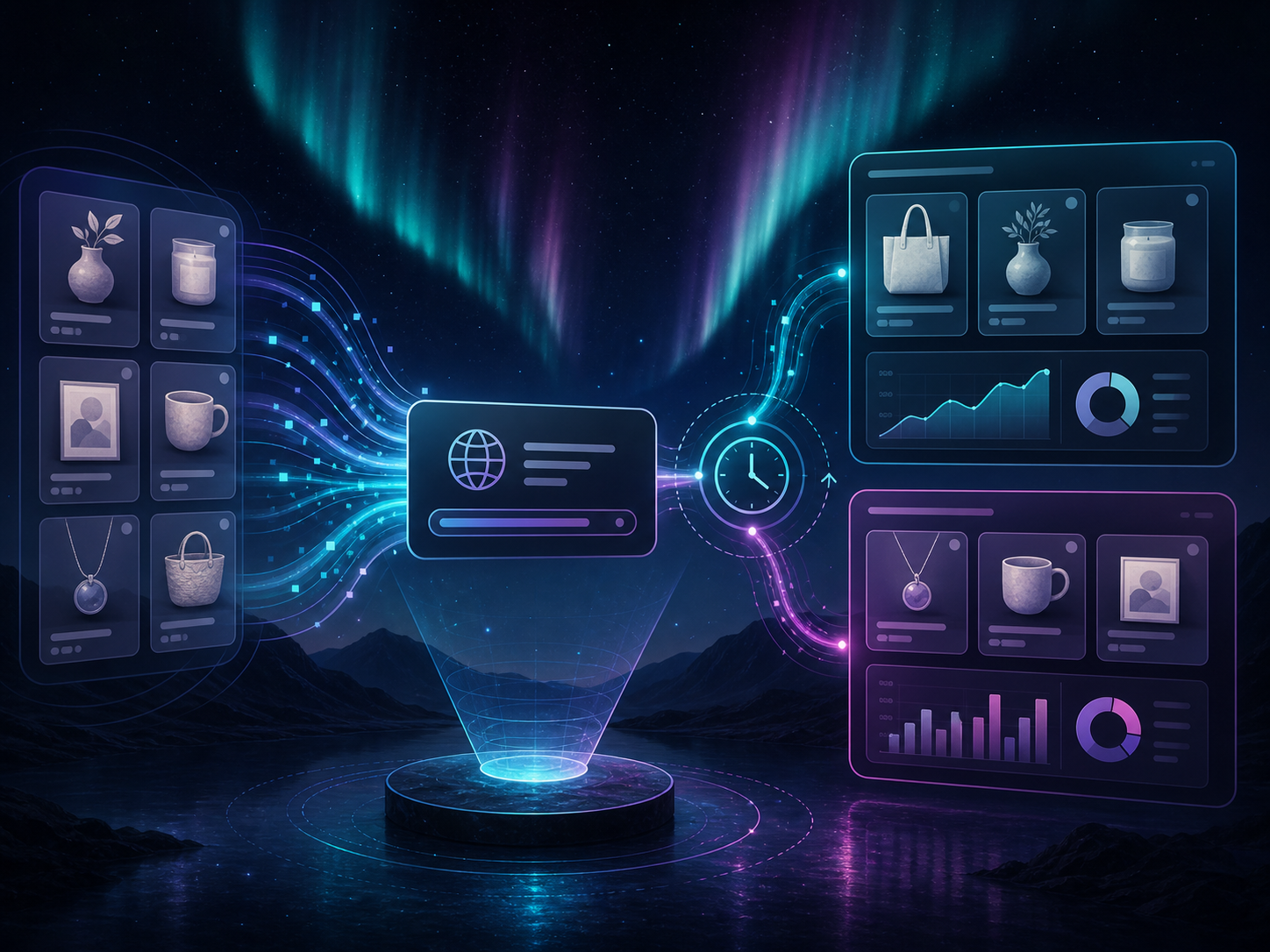 Aurora illustration of a feed URL powering Instagram and Google Shopping sync