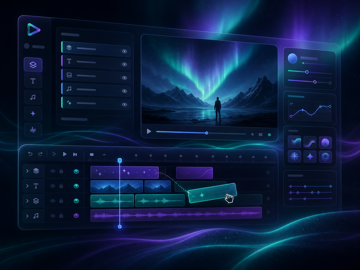 VideoFlow React editor timeline and inspector