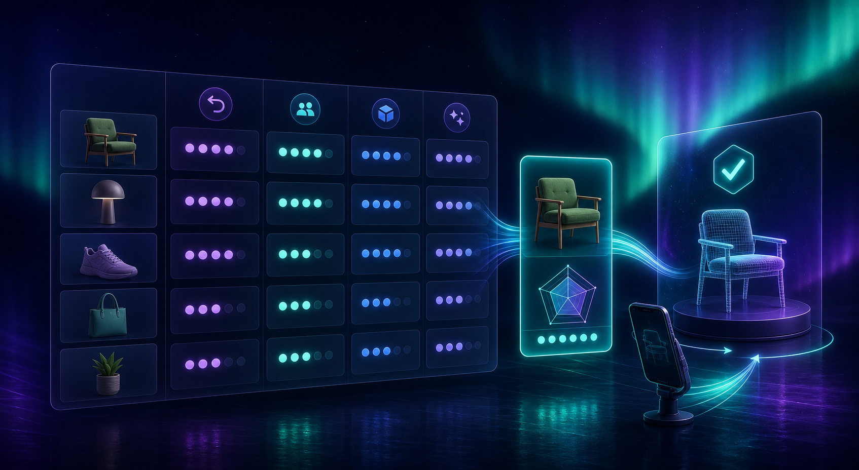 Dark Aurora product scoring board for 3D capture