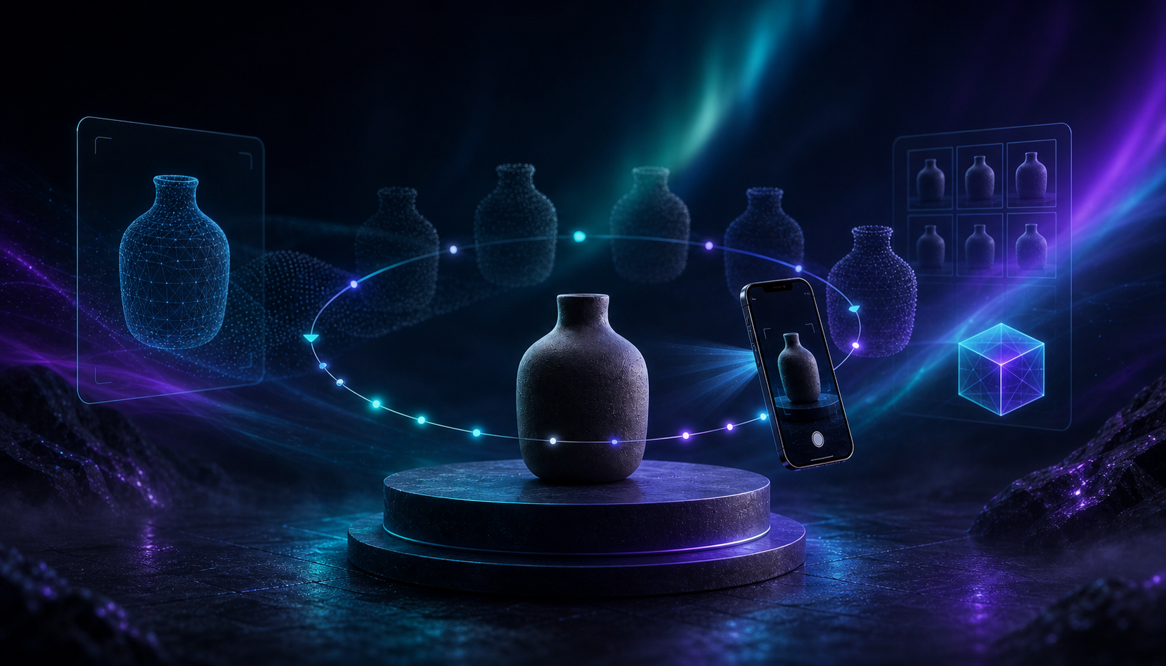 Guided photo orbit around a product for photogrammetry