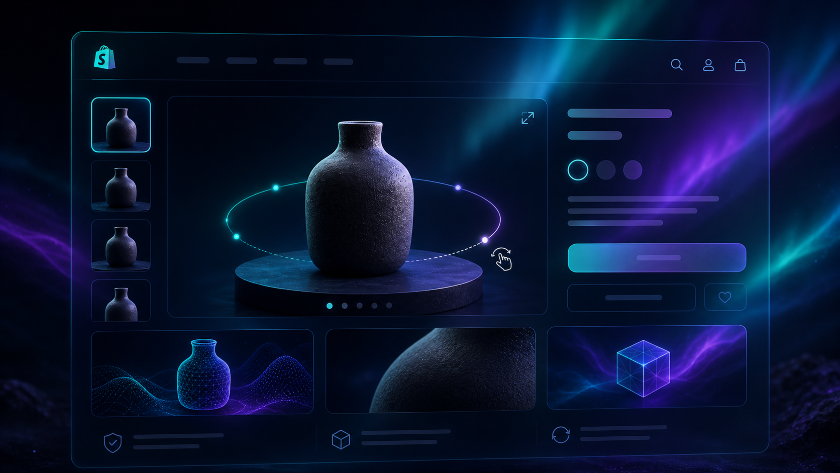 Shopify product page with an embedded native 3D viewer