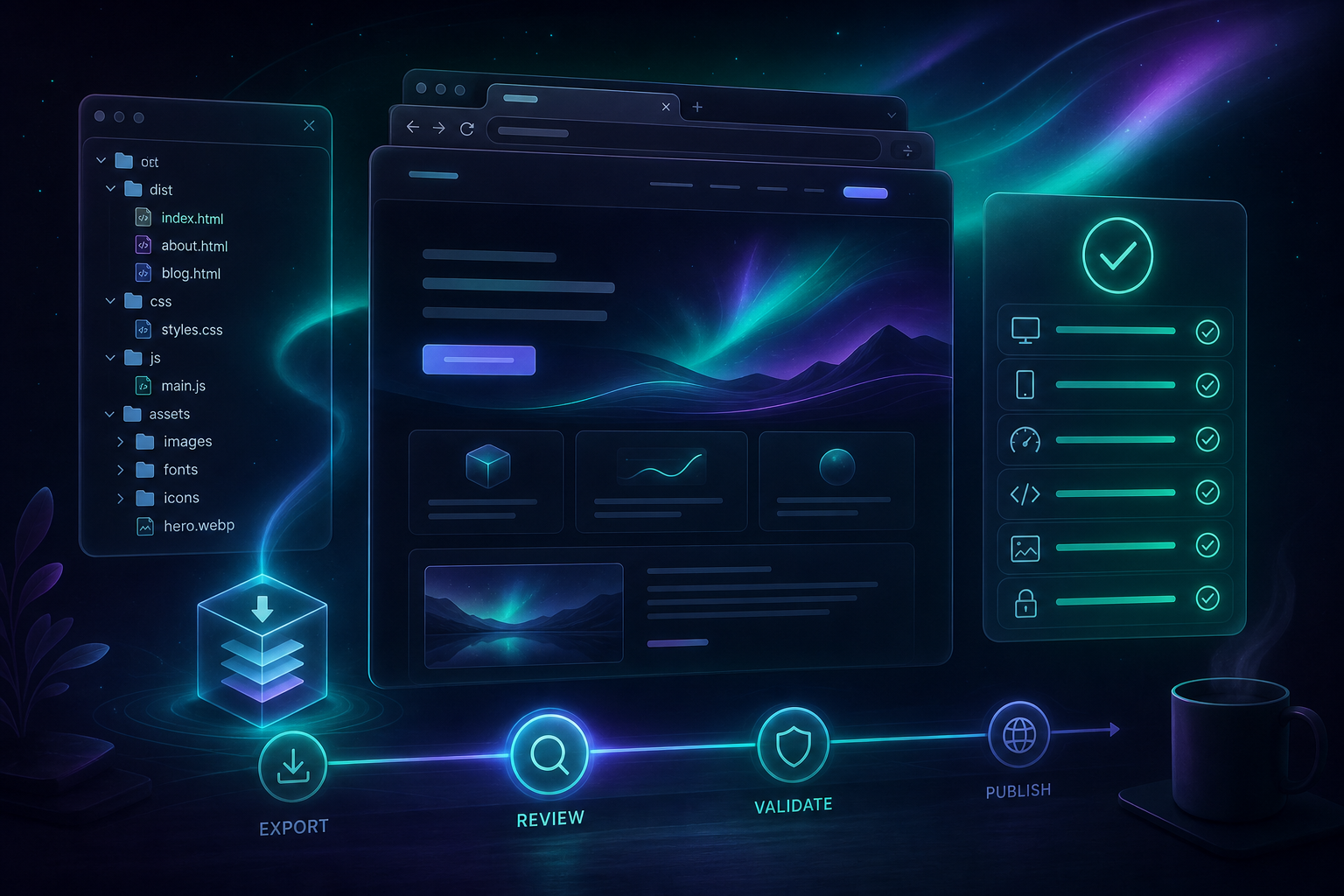 Export review checklist for a Framer site