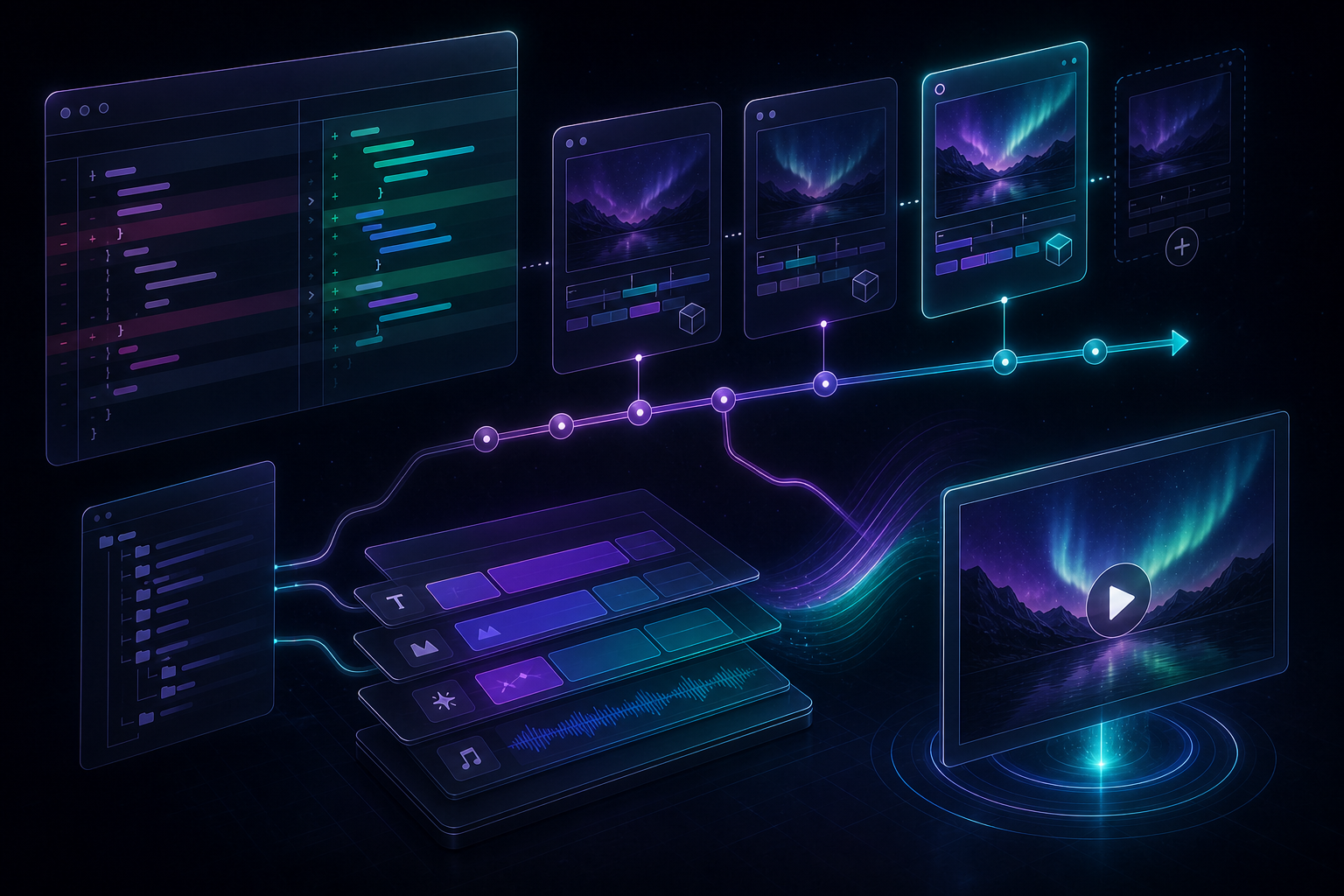 Git-style diff and versioned scene cards for a reviewable VideoFlow workflow