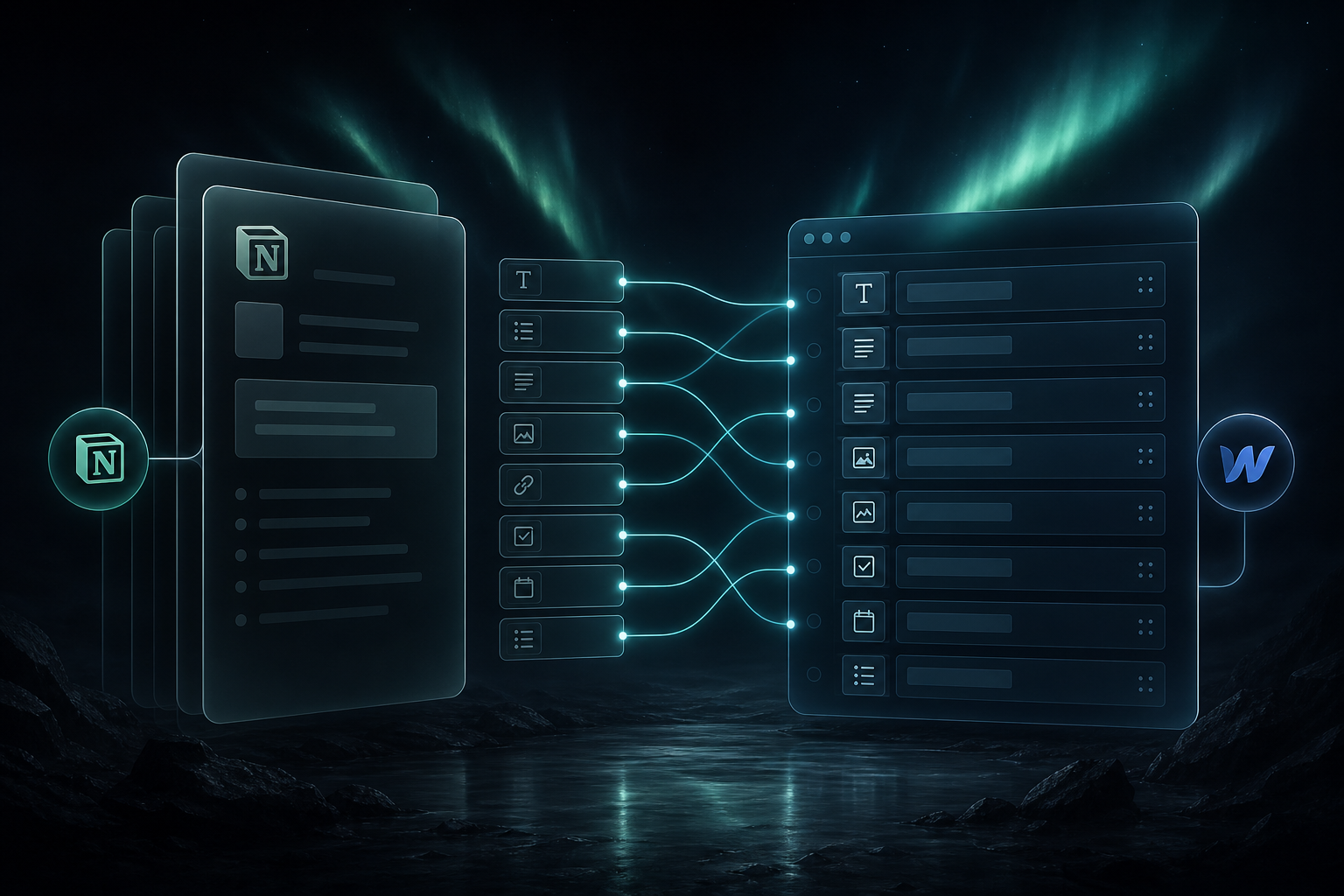 Field mapping diagram between Notion and Webflow CMS