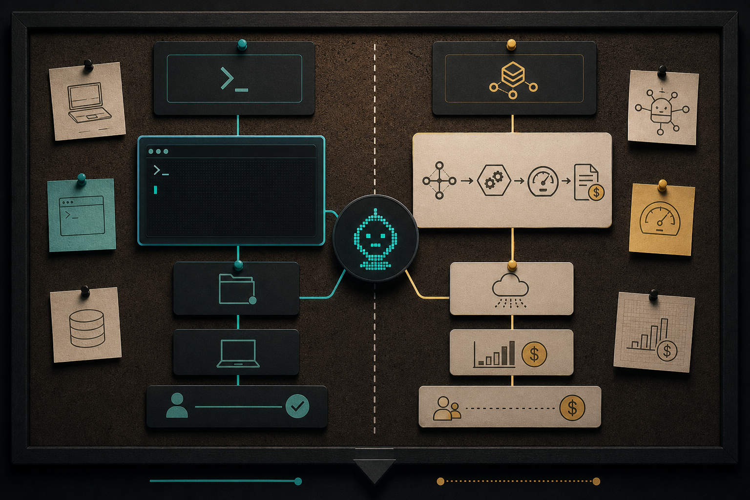 Decision board comparing a real Claude Code terminal session and a metered agent path