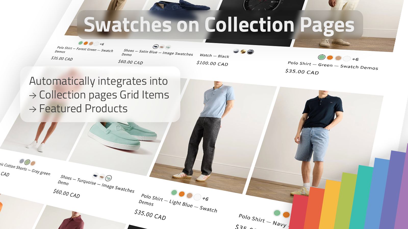 Swatches on collection pages in a Shopify storefront