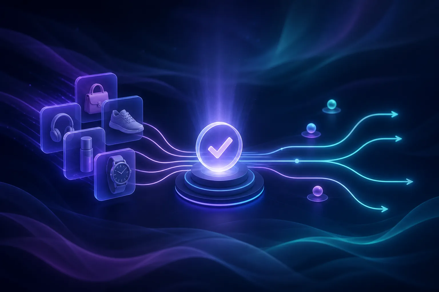 Aurora readiness checkpoint with orderly glowing product tiles
