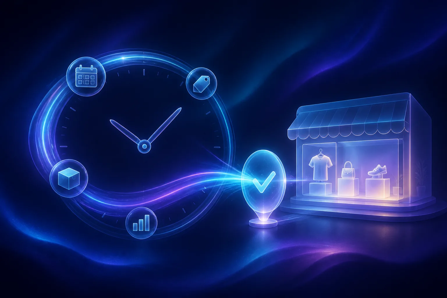 A scheduled catalog update traveling through a calm approval checkpoint