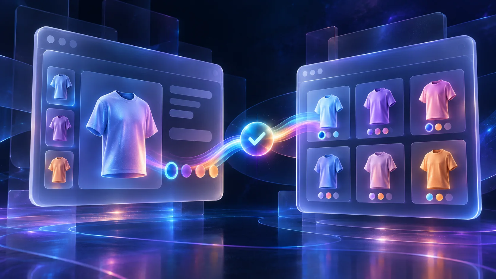 Product and collection pages connected by a color spectrum