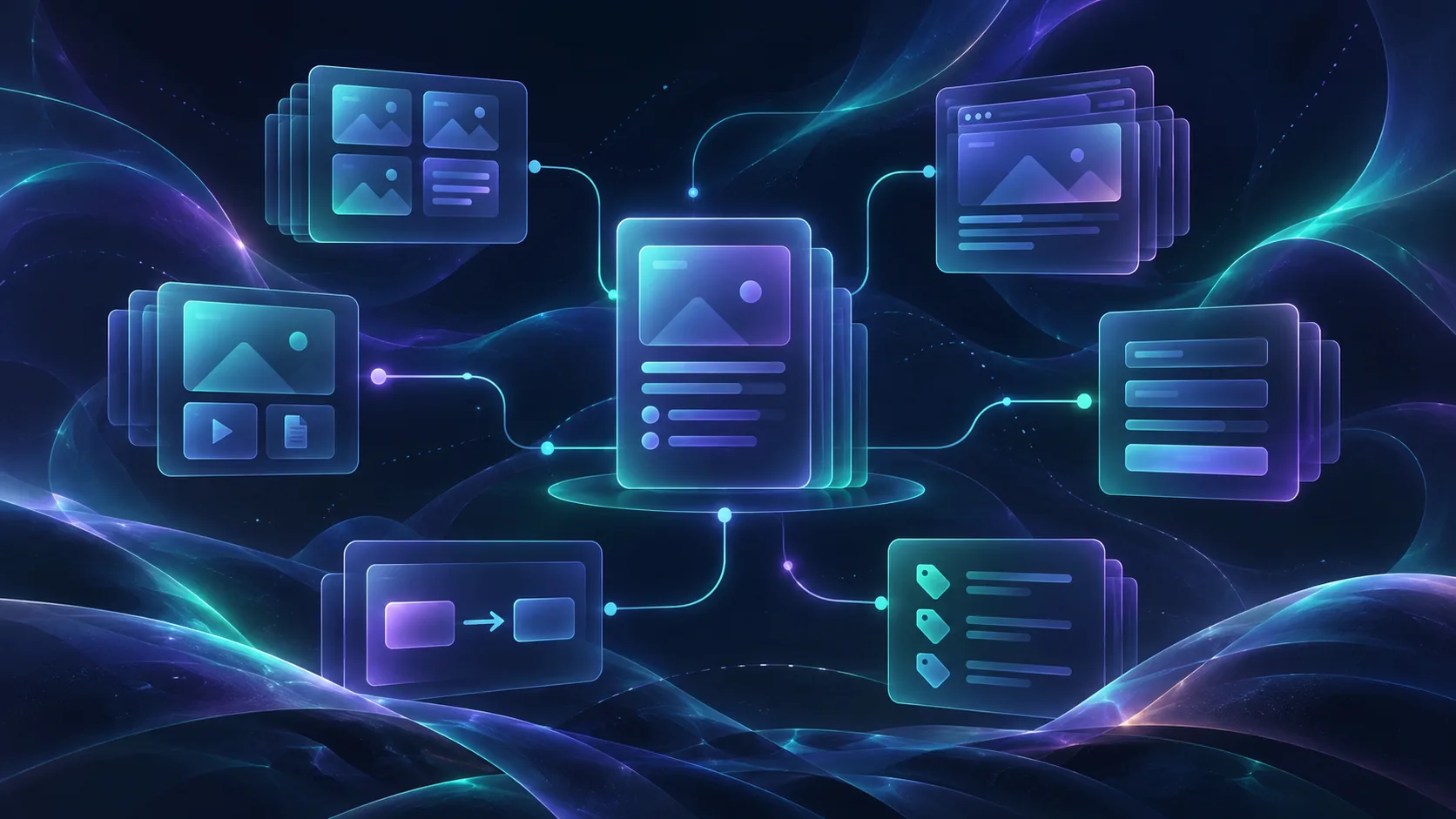 Webflow CMS content inventory shown as a luminous map