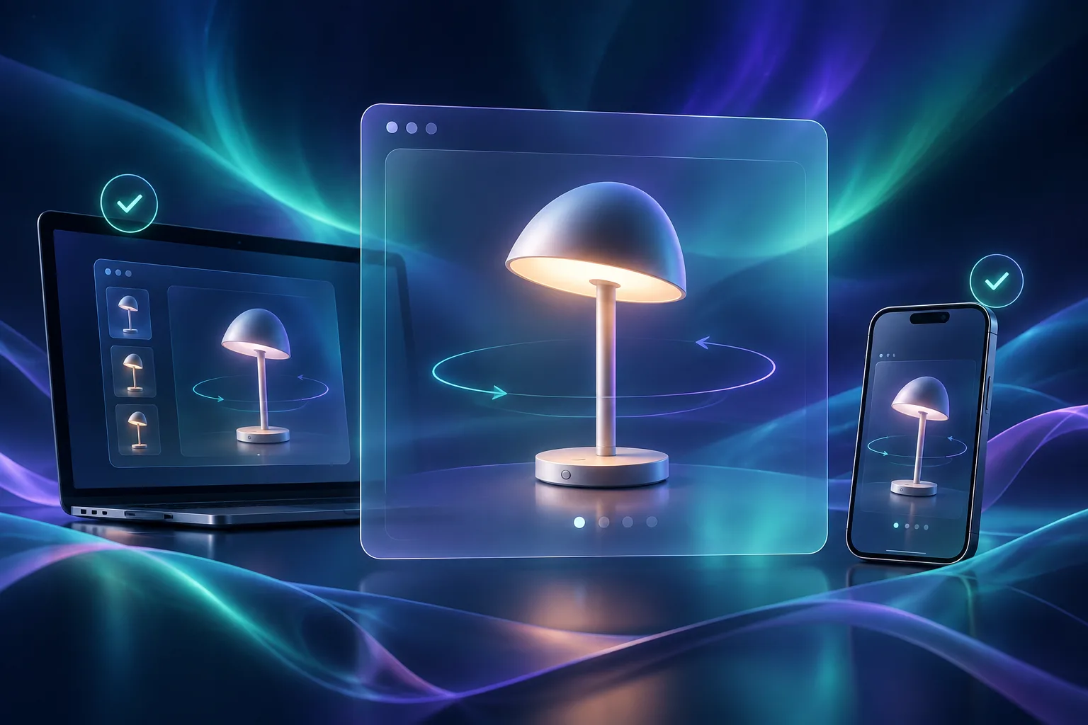 A 3D product model checked across desktop and mobile