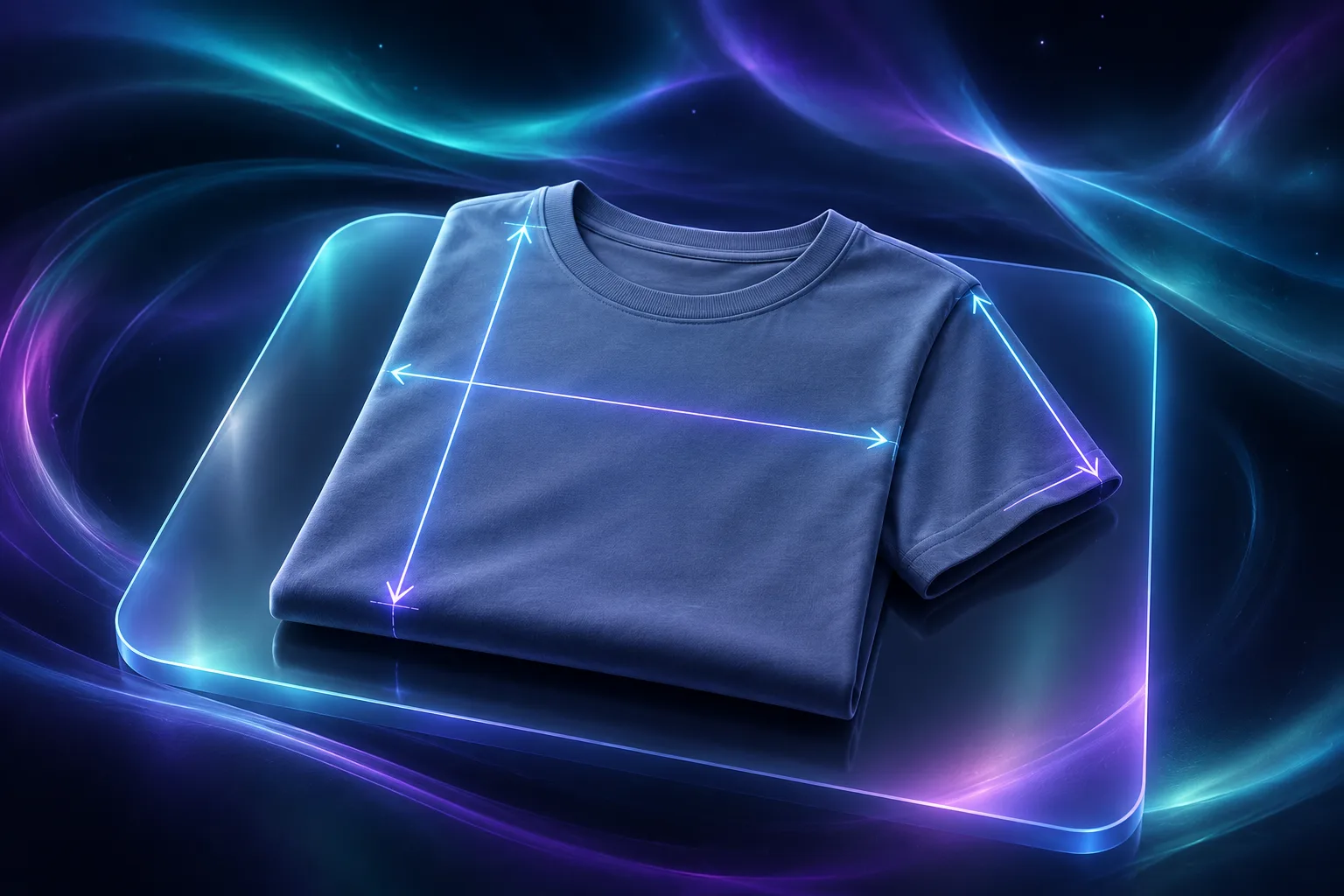 Garment measurement lines over a shirt silhouette