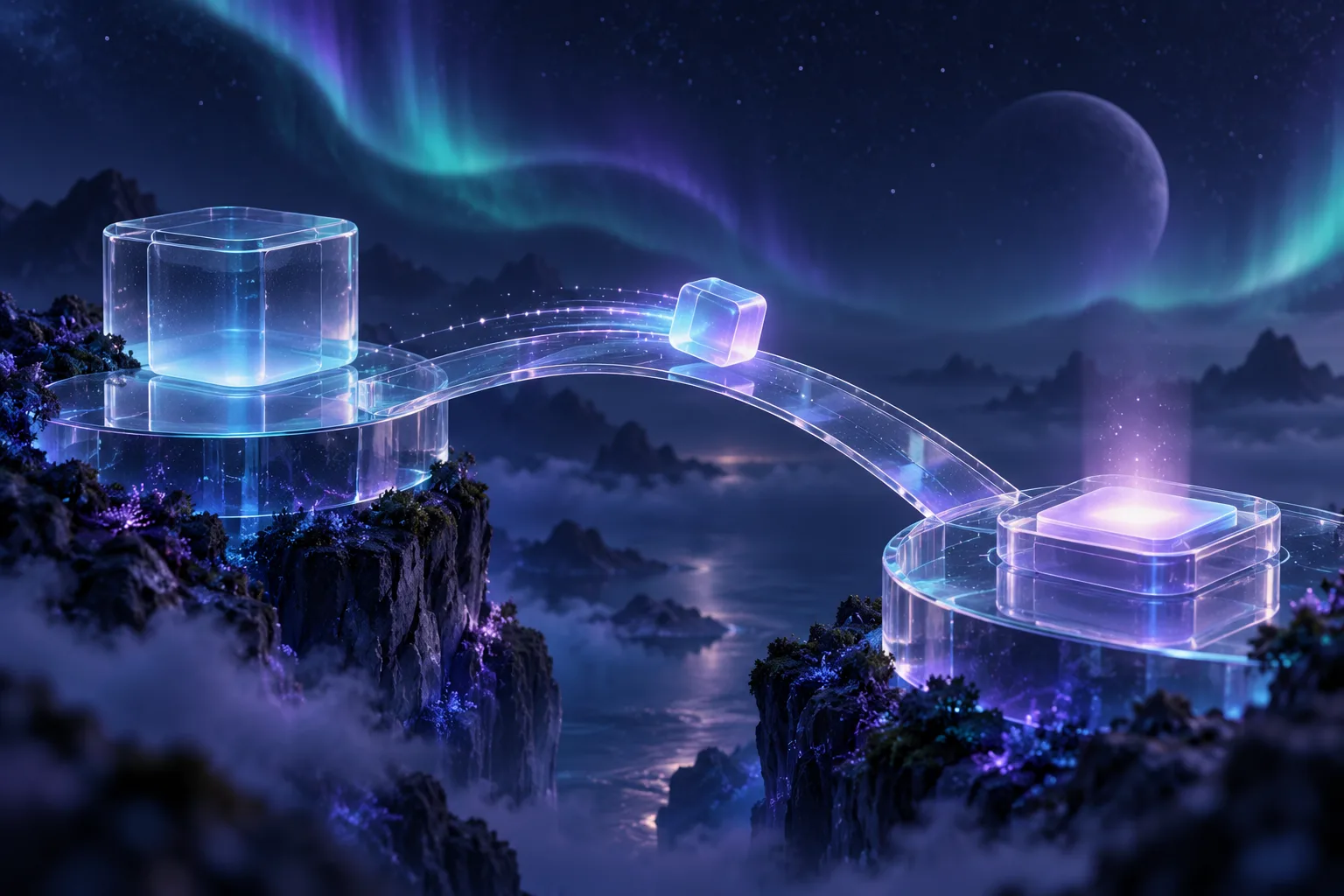 One pilot content record crossing a calm digital bridge
