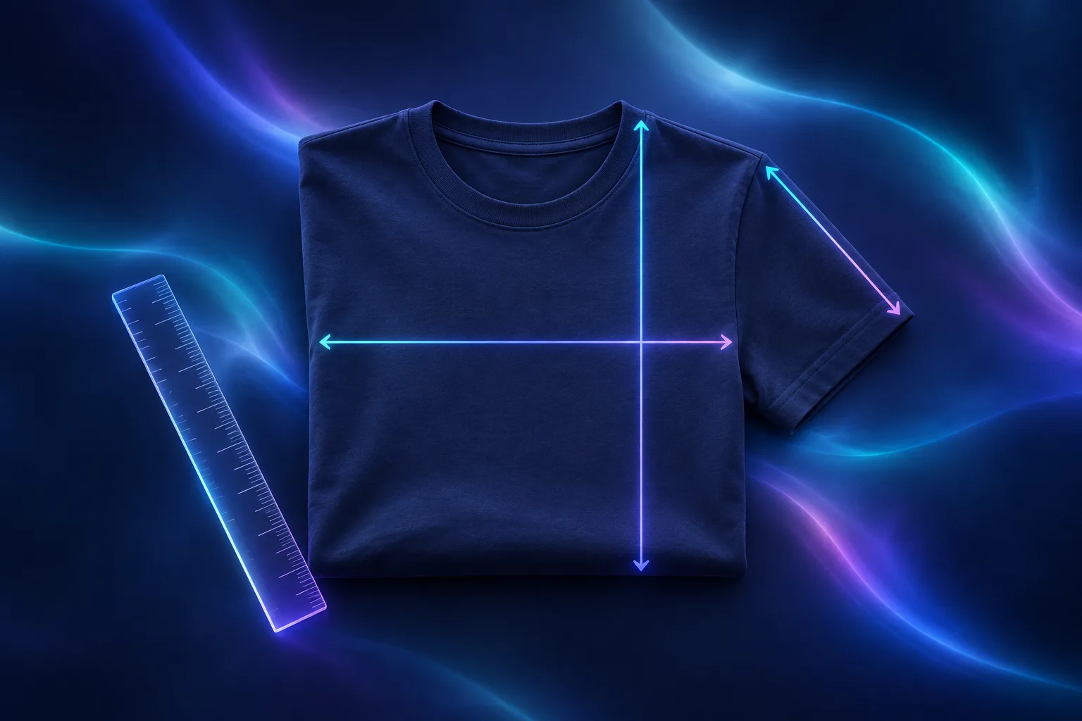 Flat garment measurement lines on a T-shirt