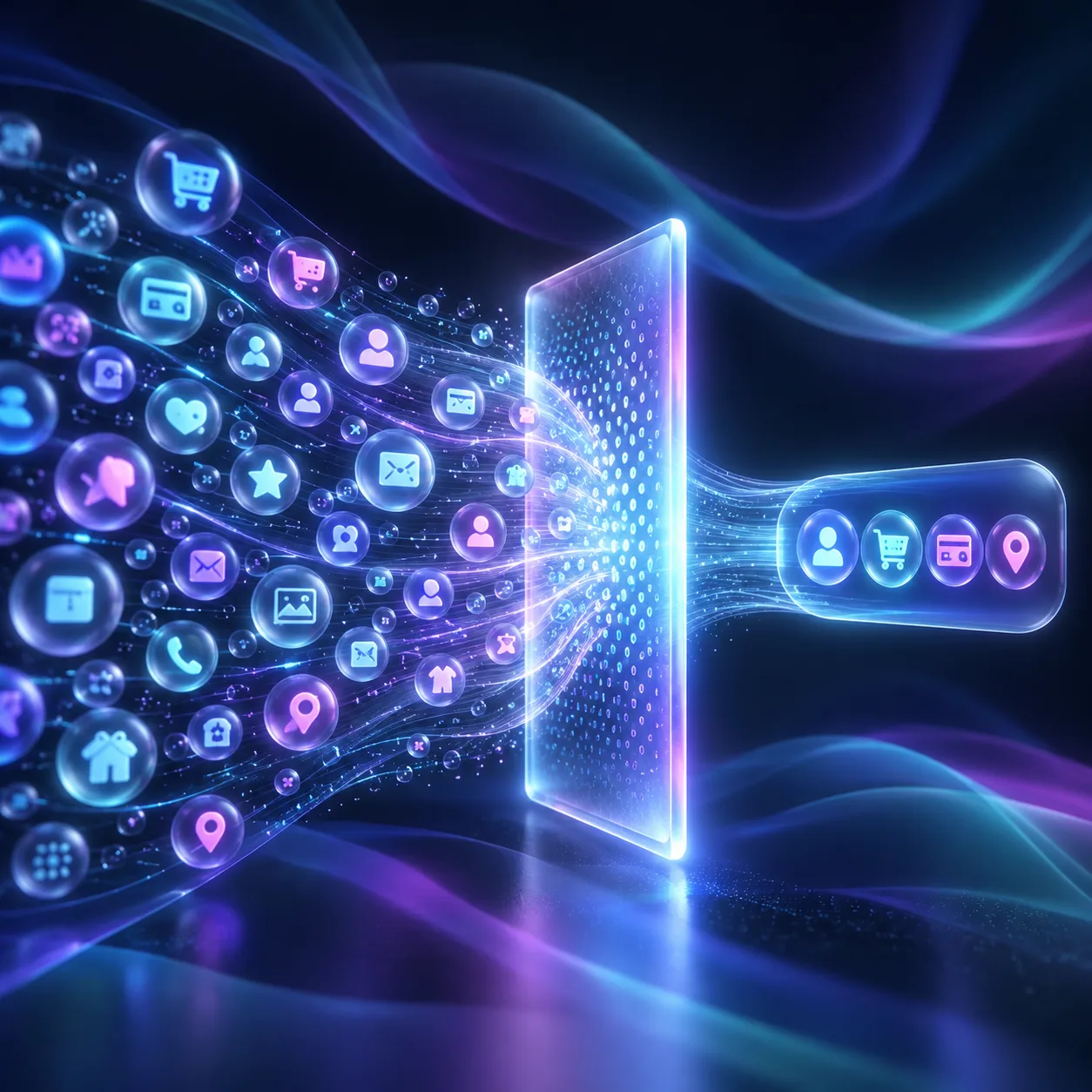 A three-stage visual of filtering customer data
